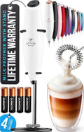 Zulay Kitchen Powerful Milk Frother Wand With Duracell Batteries - Ultra Fast Handheld Drink Mixer - Electric Whisk Foam Maker for Coffee, Lattes, Cappuccino & Matcha - Z1 Motor - White & Black