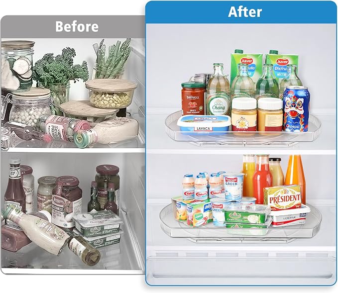 Lazy Susan Turntable for Refrigerator, Square Turntable Organizer for Fridge Cabinet, Pantry, Countertop (15.3" x 11.1" Rectangle 2 Pack - Clear)