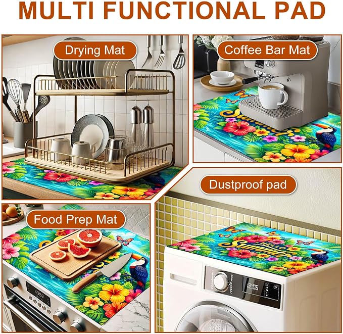 HOMETITUTE Hello Summer Stove Top Cover 28x20 Tropical Toucan Heat Resistant