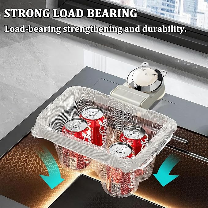 Foldable Kitchen Sink Strainer with Filter Mesh Bags, Food Waste Filter Basket, Suction Cup Folding Washing Vegetables and Fruits Drying Bag Holder (White)