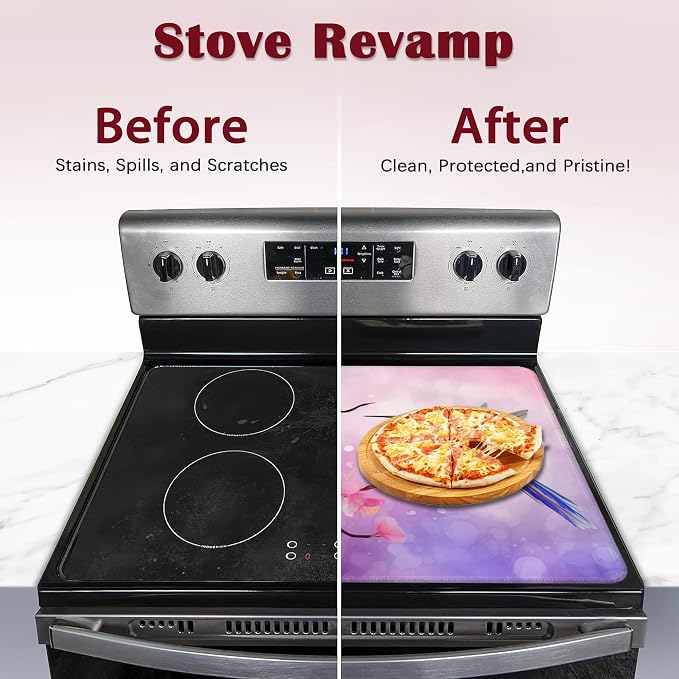 Electric Stove Top Cover Protector,Cherry Blossom Hummingbird Glass Flat Top Stove Mat,Heat-Resistant Oven Induction Cooktop Mat for Ceramic Countertop Mats Dish Drying Mat