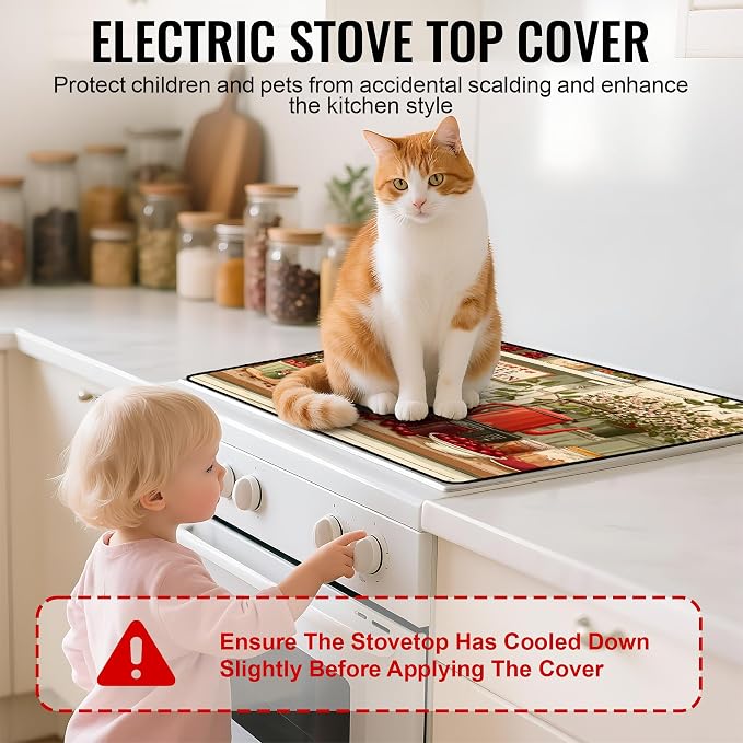 NYZE Stove Top Cover for Electric/Glass Stove, Flat Top Cooktop Protector, Electric Cooktop Cover, Extra Counter Space for Kitchen (Vintage Cherry Jar)