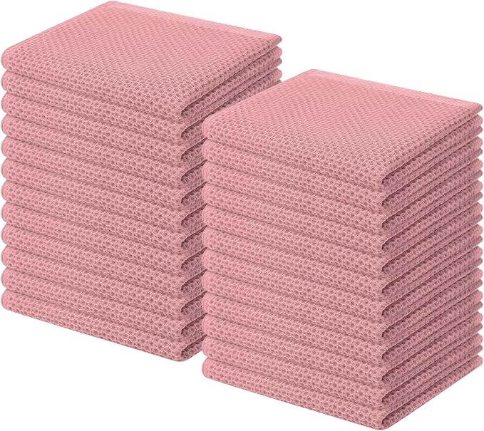 Homaxy 100% Cotton Waffle Weave Kitchen Dish Cloths 24-Pack, Dried Rose | 12 x 12 Inches, Ultra Soft Absorbent Dish Towels, Quick Drying Dish Rags with Hanging Loop