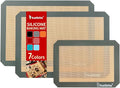 Katbite Silicone Baking Mat Set of 3 Grey | 2 Half Sheets Mats + 1 Quarter Baking Sheet, Reusable & Nonstick Bakeware Mats for Cookies, Macarons, Bread