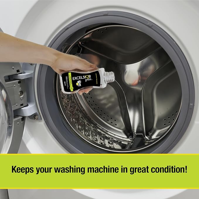 Excelsior Pür System Enzyme-Powered Washing Machine Cleaner Liquid, 250 ml (5 Uses), HE & Standard, Drum & Seal Deep Clean, Residue & Odor Buildup Remover