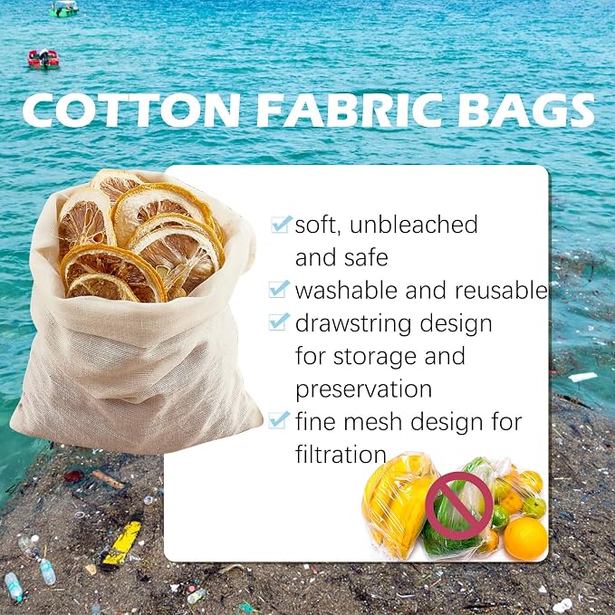 TUZAZO 50 Pcs Muslin Bags with Drawstring 4 x 6 inch, Reusable Tea Bags for Loose Leaf Tea, Natural Cotton Unbleached Cheesecloth Small Spice Bag for Cooking Soup Herb Sachet Bag Empty