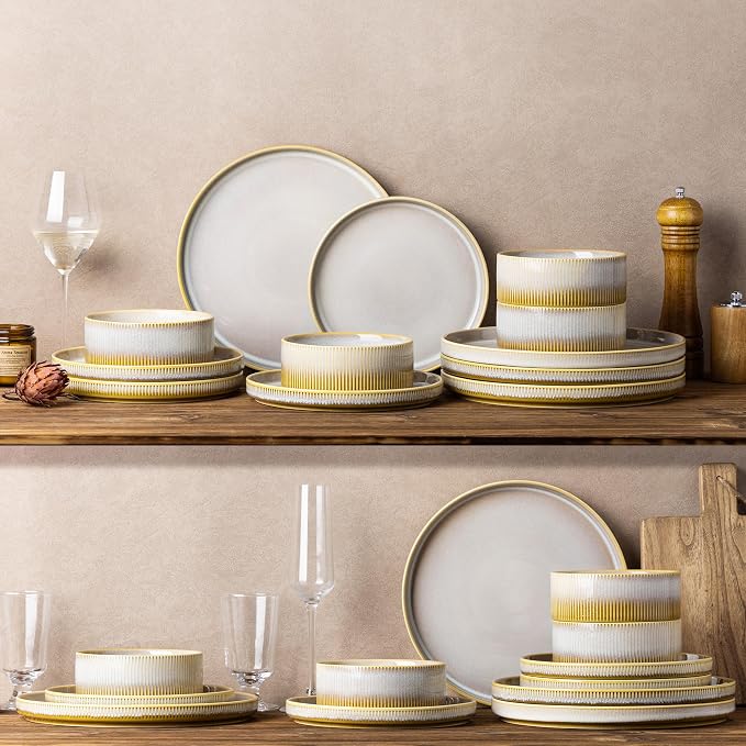 Ceramic Dinnerware Set for 4, 12-Piece Plates and Bowls Set | Lightweight Porcelain Dish Set, Scratch Resistant, Oven & Microwave & Dishwasher Safe, Autumn Haze