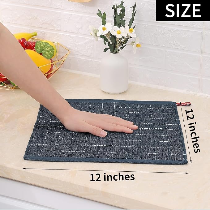 Homaxy 100% Cotton Terry Kitchen Dish Cloths, 8 Pack, Dark Grey | Ultra Soft and Absorbent, Suitable for Drying and Washing Dishes