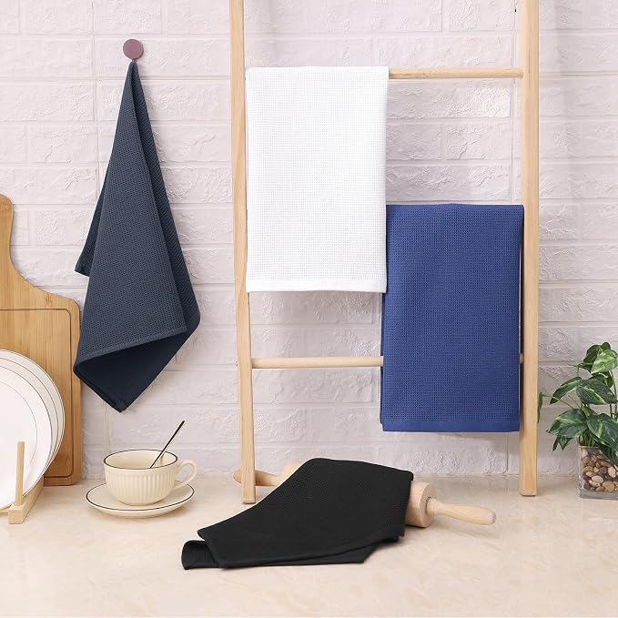 Homaxy 100% Cotton Waffle Weave Kitchen Towels, 12 Pack, Multiple Colour | Soft and Absorbent Dish Towels, 16 x 26 Inches Quick Dry Hand Towels