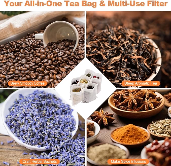800 PCS Tea Bags for Loose Leaf Tea, Empty Disposable Filter Bags | 3.54"x2.75" disposable drawstring tea filters, food grade material for loose tea, coffee, spices, cooking seasoning and DIY