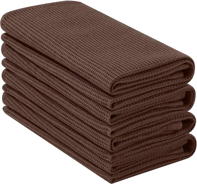 Homaxy 100% Cotton Waffle Weave Kitchen Towels, 4 Pack, Coffee | Soft and Absorbent Dish Towels, 16 x 26 Inches Quick Dry Hand Towels
