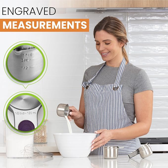 Spring Chef Magnetic Stainless Steel Measuring Cups Set of 7, Multicolor | Patented Metal Measuring Cups for Measuring Dry or Liquid Ingredients, Easy to Read Markings, Dishwasher Safe Magnetic Cups