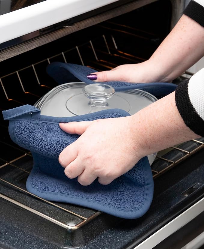 RITZ Terry Potholder & Hot Pad: Unparalleled Heat Resistant, Durable 100% Cotton – Ergonomically Designed for Optimal Grip – Easy-Care Machine Washable – 4-Pack, Federal/Graphite