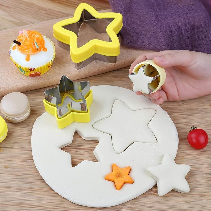 Stainless Steel Star Cookie Cutters, Mini to Large Sizes, Five-pointed Star & Vegetable Shapes Set for Kids