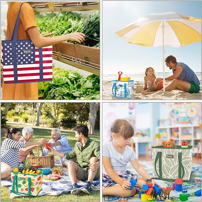 BALEINE 3PK Reusable Grocery Bags, Heavy Duty Shopping Tote Bag | 12'' Long Handles, Reinforced Bottom Keeps Upright, Fold Flat Storage, Water-Resistant Shopping Bag, Multiple Color Options