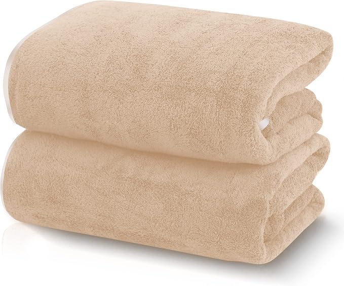TENSTARS Silk Hemming Bath Towels for Bathroom Clearance - 27 x 55 inches - Light Thin Quick Drying - Soft Microfiber Absorbent Towel for Bath Fitness, Sports, Yoga, Travel, Gym - 2 Pack, Brown