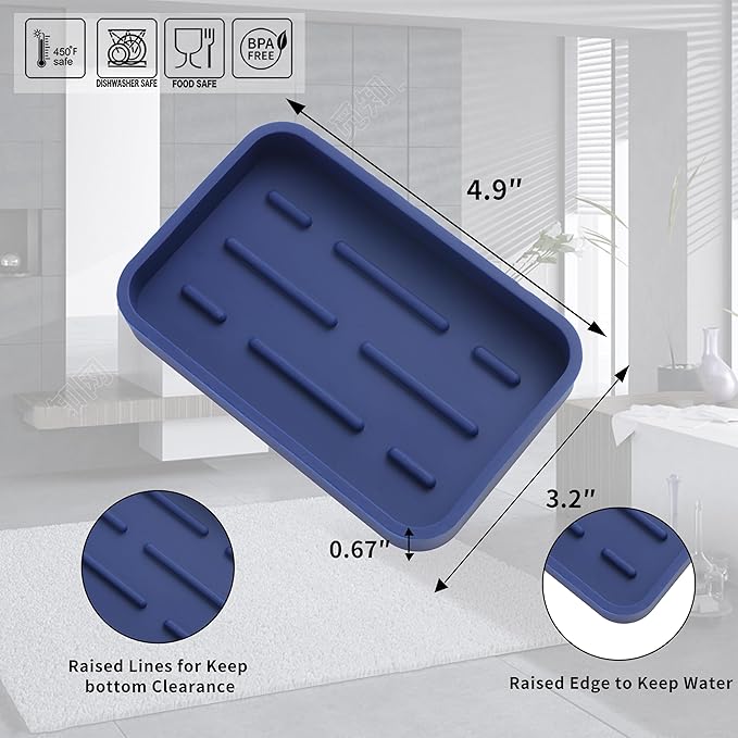 MicoYang Silicone Kitchen Sink Organizer Tray for Multiple Usage,Easy Clean Sponges Holder for Kitchen Bathroom Counter or Sink,Dish Soap Dispenser,Scrubber,Bottle,Cup Navy Blue 4.9”x 3.2”
