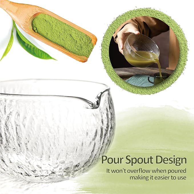Matcha Bowl with Spout, 500 ml/18 oz Glass Matcha Mixing Bowl, Japanese Ceremonial Matcha Chawan for Matcha Powder/Salad/Fruit/Soup/Tea