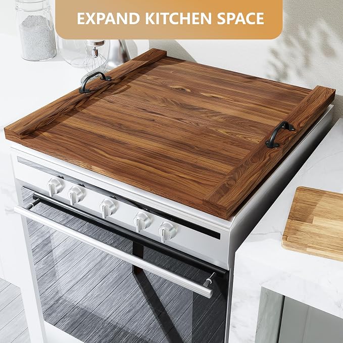 Noodle Board Stove Cover 29.5x22" with Handle Wooden Stove Top Cover Board for Electric Gas Stove Burner, Glass Range Stovetop Cover