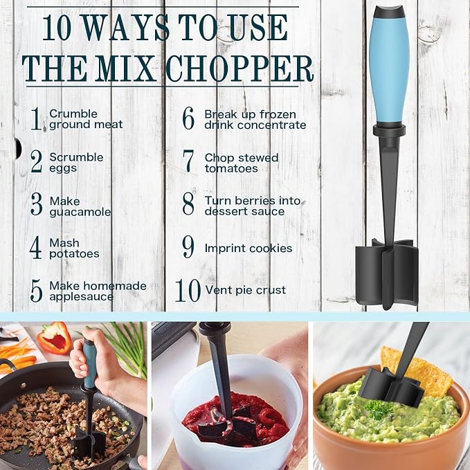 2 Pack Meat Chopper Ground Beef Masher Tool for Hamburger | 5 Curve Blades Heat Resistant Meat Masher Tool, Turkey and More, Nylon Hamburger Chopper Utensil Non-scratch Utensils-Blue