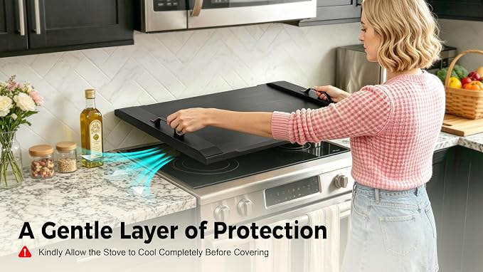 Gaialoop Noodle Board Stove Cover for Glass Electric Stovetop with Handles | Black Acacia wood stovetop cover adds counter space, elevates your kitchen, and protects most 30" glass top electric stoves