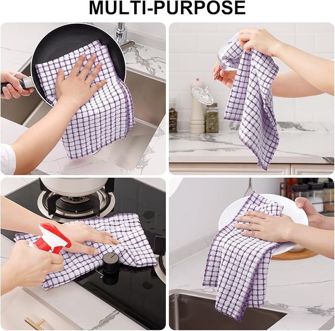 Kitinjoy Cotton 6 Pack Terry Kitchen Towels, Purple | 16 x 25 Inches Super Soft and Absorbent Dish Towels, Quick Drying hand towels for kitchen Drying