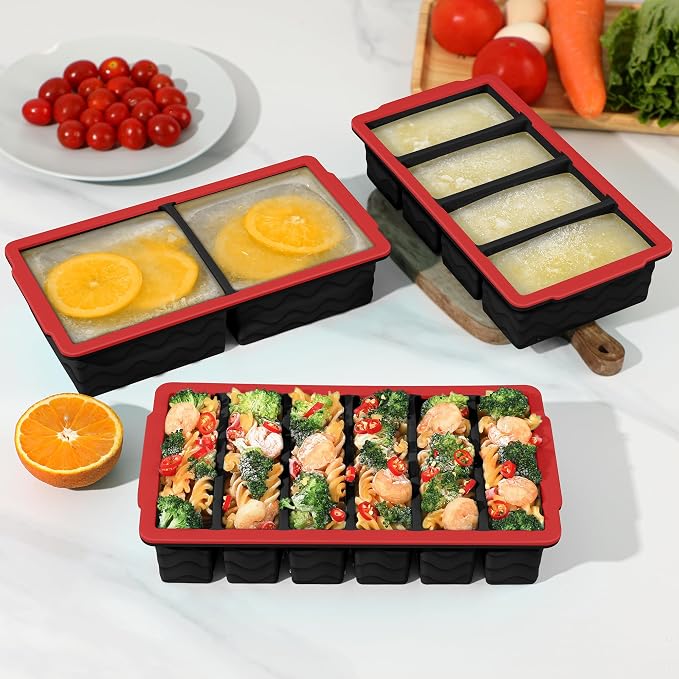 3-Pack Silicone Freezer Trays with Lid, Soup Freezer Container Molds | 2 Large 2-Cup, 4 Medium 1-Cup, 6 Small 1/2-Cup, BPA Free, Ice Cube Tray for Soup, Stews, Sauces, Meal Prep, Broth, Leftovers