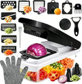 17-in-1 Vegetable Chopper, Dicer, Mandoline Slicer & Anti-Cut Glove | Multifunctional food chopper with container, shredder, spiralizer & peeler. Perfect kitchen gadget for mom.