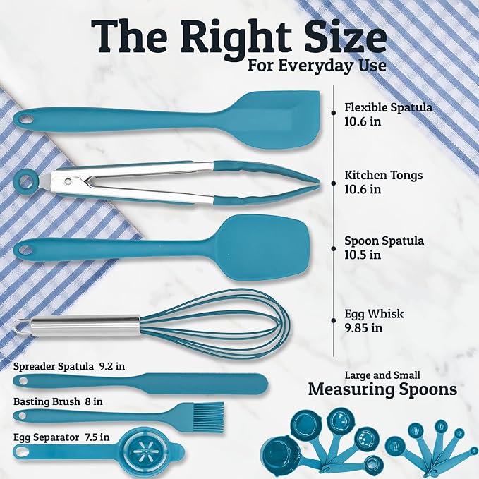 Stainless Steel Mixing Bowls with Lids Set - Premium 30Pcs with 6pc Metal Bowl Set for Kitchen, 3 Graters, Airtight Lids, Non-Slip Bases & Silicone Utensils, Turquoise