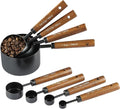 Measuring Cups and Spoons Set, 8PCS Stainless Steel Metal Measuring Cups, Walnut Wood Handle, Black Plated, For Dry and Liquid Ingredients