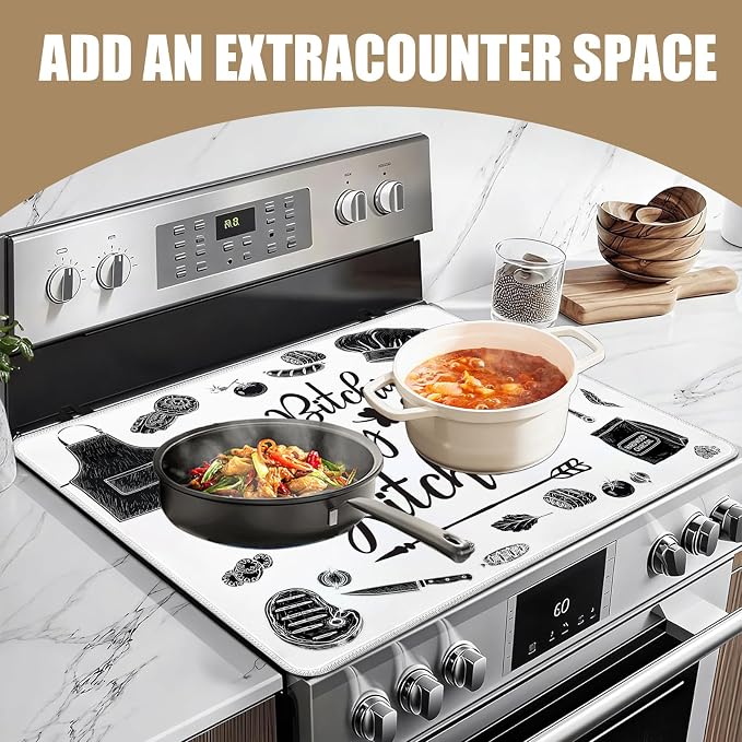 Kitchen Stove Top Covers for Electric Stove, Electric Gas Stove Pad Heat Resistant Range Cooktop Protector for Home Decor Kitchen 28"x20"