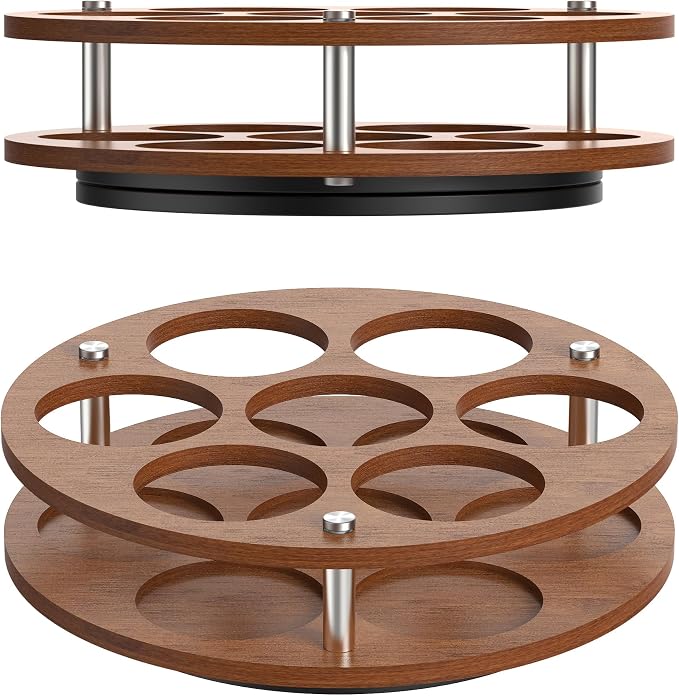 Rotating Coffee Syrup Organizer Rack, 7 Syrup Bottles Stand Holder | Anti-fall Design,7 Bottles Storage Display Turntable Tray & Lazy Susan for Syrup,Liquor Wine in Kitchen Countertop