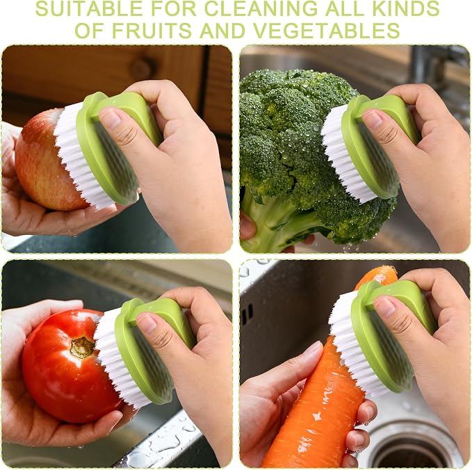 2pcs Vegetable Scrubber Brushes, 8x7x6.5cm/3.15x2.76x2.56in PP Material Fruit and Veggie Brush with Stiff Bristles and Handle for Potatoes Carrots & Fruits (Red & Green)