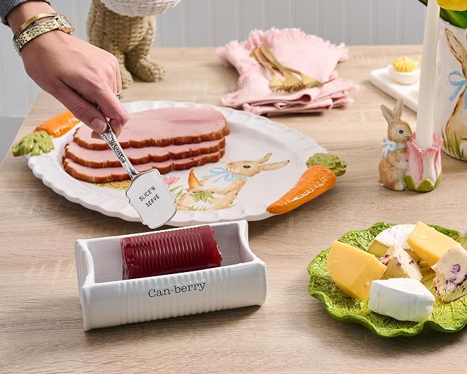 Mud Pie Can-Berry Ceramic Cranberry Serving Dish, Includes Spatula | Holds 1 Can Cranberries, Holiday, Thanksgiving, and Christmas Novelty Serveware, White, Cranberry Dish Server