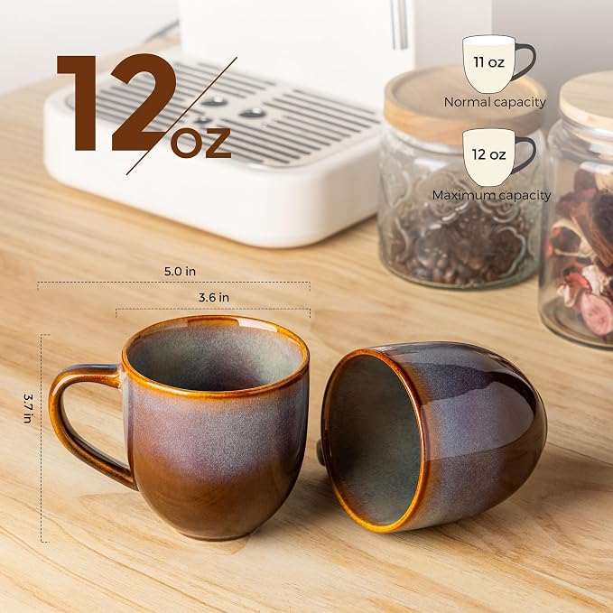 theterra Ceramic Coffee Mugs Set of 6, 12 oz Coffee Cups with Handle | Handmade, Suitable for Latte, Tea, Milk, Beer & Hot Cocoa, Dusk Blue