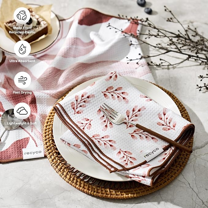 RECYCO Waffle Kitchen Towel Set of 2 - Quick Dry Microfiber Sustainable Dish Towels - Ultra Absorbent Reusable Cleaning Tea Towels - Lightweight Hand Towels,16”x 28”, Terracotta