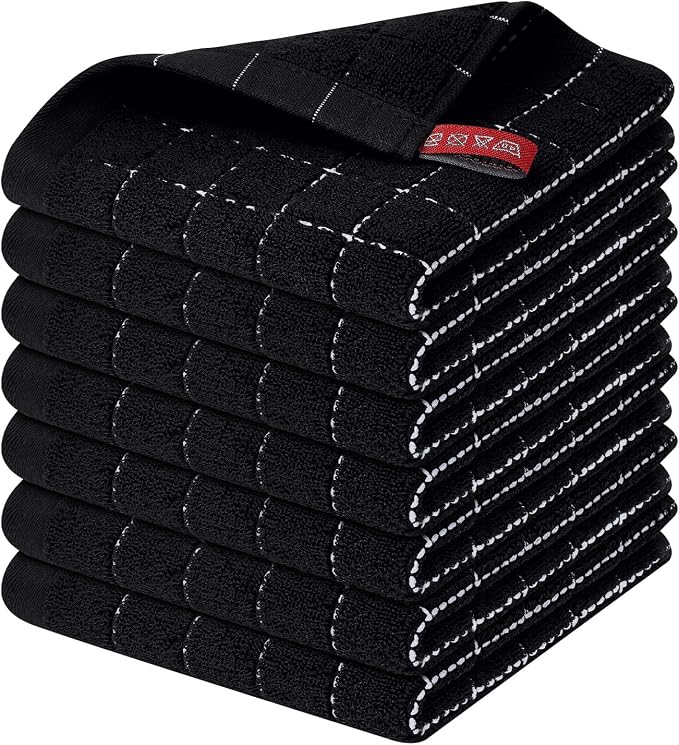 Homaxy 100% Cotton Terry Kitchen Dish Cloths, 7 Pack, Black | Ultra Soft and Absorbent Dish Towels for Kitchen, Suitable for Drying and Washing Dishes