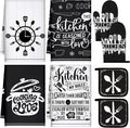 Leinuosen 8 Pcs Cooking Kitchen Decor Accessories Set Farmhouse Towels Oven Mitts Pot Holders Dishcloths Set Kitchen Decorative Absorbent Gloves Potholders for Chef Baking Cooking