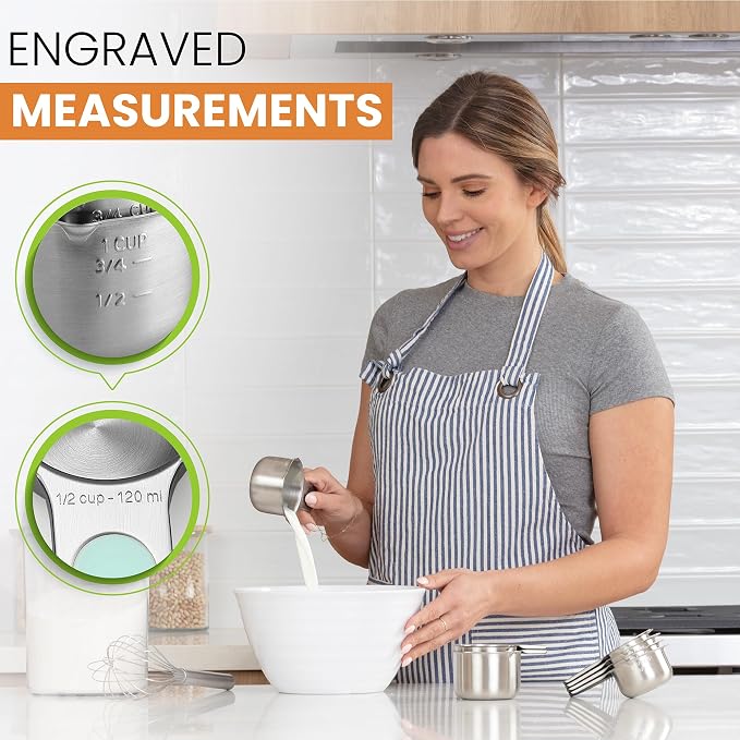 Spring Chef Magnetic Stainless Steel Measuring Cups Set of 7 Patented, Mint | Metal Measuring Cups for Measuring Dry or Liquid Ingredients, Easy to Read Markings, Dishwasher Safe Nesting Magnetic Cups