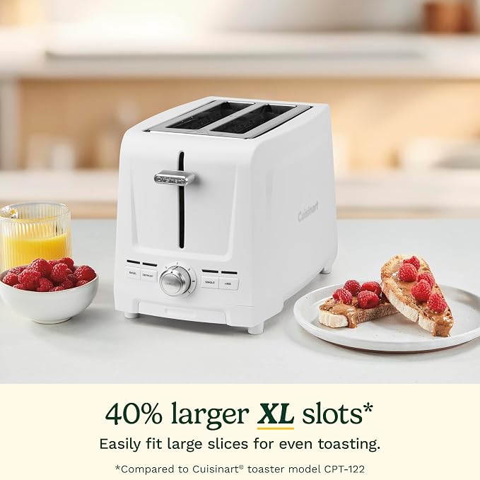 Cuisinart Core Collection 2-Slice Toaster | Extra-Long Slots for Artisan Bread, Bagel | High-Lift Quickview™ | Single Slice & Defrost Function | +30sec Toast Boost | Removable Crumb Tray, White