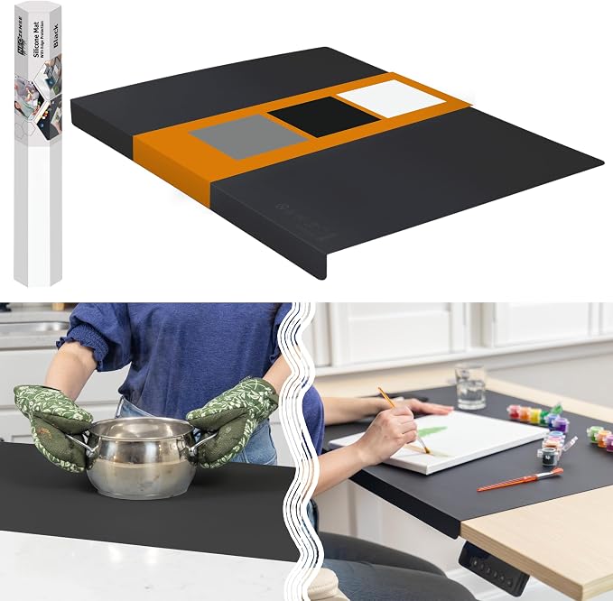 Silicone Mat for Kitchen Counter with "Edge Protection" – Quartz Countertop Protector Mats – Silicone Heat Resistant Mat – No Folds or Wrinkles – 1.4mm Thick, 24"x16", Black