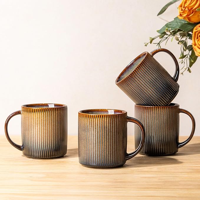 theterra Ceramic Coffee Mugs Set of 4, 14.2 oz Coffee Cups with Handle | Handmade, Suitable for Latte, Tea, Milk, Beer & Hot Cocoa, Cocoa Mocha