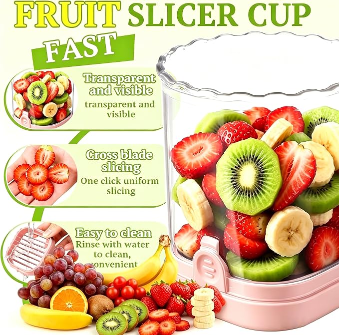 Hendiy Strawberry Slicer with Stainless Steel Blades | Egg & Fruit Slicer Cup for Banana, Cucumber, Mushroom | ABS Detachable Kitchen Gadget - Precision Berry Cutter Tool (1-Pack)