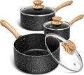 MICHELANGELO Saucepan Set, Nonstick Sauce Pans with Granite Coatings, Stone Sauce Pan with Lids, Non Stick Pot Sets, Sauce Pots 3 Piece, 1Qt, 2Qt & 3Qt