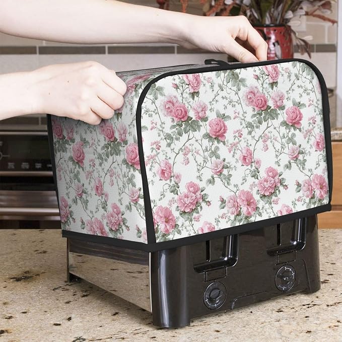 2 Slice Toaster Cover Vintage Floral Dust Proof Washable Kitchen Appliance Cover with Pocket, Oxford Fabric Countertop Toaster Protector for Standard Toasters Small Appliances
