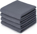 BOOMIBOO 4-Pack Dish Towels,100% Cotton Waffle Weave,13x28 in,Grey | Ultra Soft Absorbent, Quick Drying
