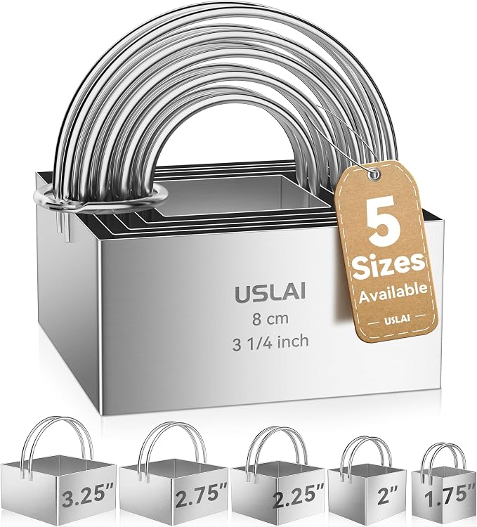 USLAI Biscuit Cutter Set (1.75, 2, 2.5, 2.75, 3.25 Inch) | Food-Grade Stainless Steel, Fluted Cookie Cutter with Handle, Professional Kitchen Baking Dough Tools