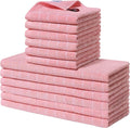 Homaxy Kitchen Towels and Dishcloths Set, Set of 12, Pink | Bulk Cotton Terry Kitchen Towels, Checkered Designed, Soft and Super Absorbent Dish Towels, 12 x 12 and 13 x 28 Inches