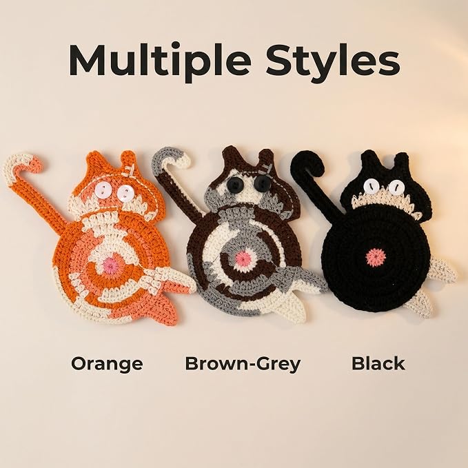 Cat Gifts for Cat Lovers 3PCS Cat Coaster Woven Creative Cat Coaster