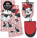 Disney Minnie Cotton Kitchen Towels & Mini Oven Mitts, 4-Piece Set | Absorbent, dries dishes fast, machine washable, mitt grip resists heat to 350F and is hand wash only, great for gifting